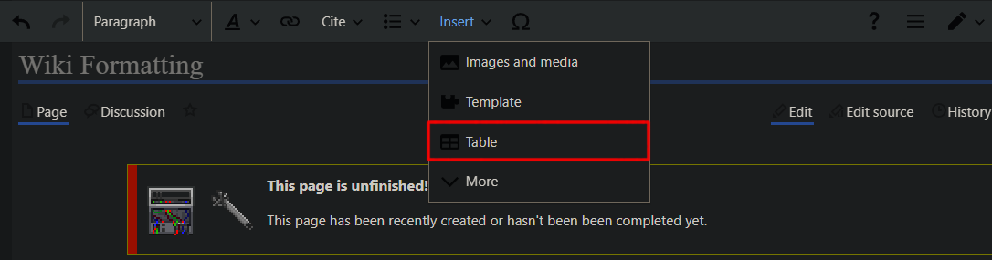 Inserting tables