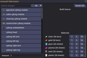 UI of the fabricator full of materials